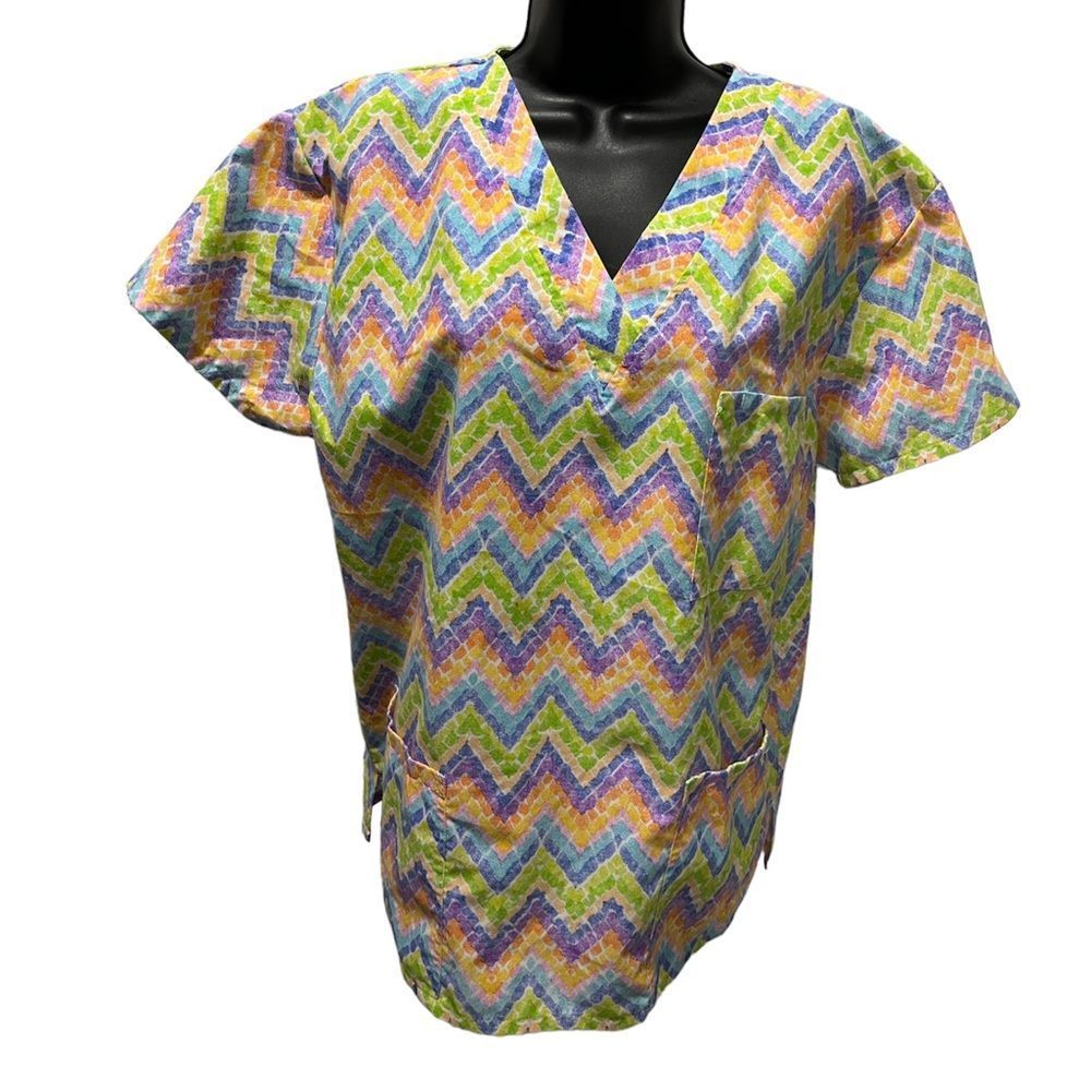 Women's Just Love Printed Classic Fit Scrubs Top Size XL